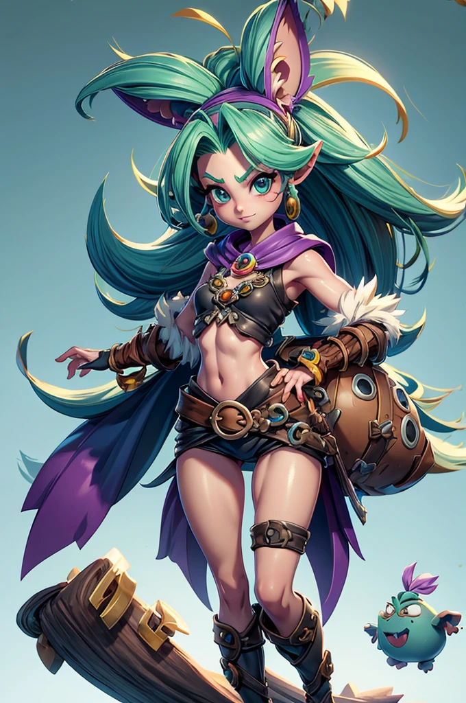 Rayman Legends style tree, character estilo art rayman legends, (girl), fully body, viking style, Giant Accessories,Giant Monster, Little bunny, sensuality, FANTASY