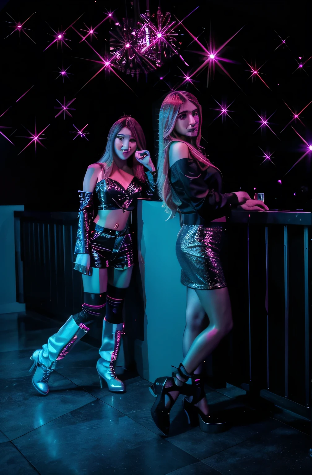 (Best quality, 8k, 32k, Masterpiece, UHD:1.2), "Transform the scene into the interior of a bustling nightclub in Tokyo, Japan, filled with vibrant energy and a crowded atmosphere. The space is packed with people dancing and socializing, creating a lively and dynamic environment.
Neon lights of various colors illuminate the room, casting dramatic and vibrant hues across the crowd. The lighting creates an electrifying ambiance, with beams of light cutting through the darkness and reflecting off shiny surfaces.
The club's interior features sleek, modern design elements with metallic accents, glass, and mirrored walls. The dance floor is spacious, with a DJ booth at the center, surrounded by state-of-the-art sound equipment and large speakers pumping out energetic music.
The bar area is stylishly designed, with a wide array of colorful bottles and cocktails on display, attended by skilled bartenders mixing drinks with flair. High tables and plush seating areas provide spots for guests to relax and enjoy the atmosphere.
Overall, the nightclub exudes a sense of excitement and modernity, perfectly capturing the vibrant nightlife of Tokyo."