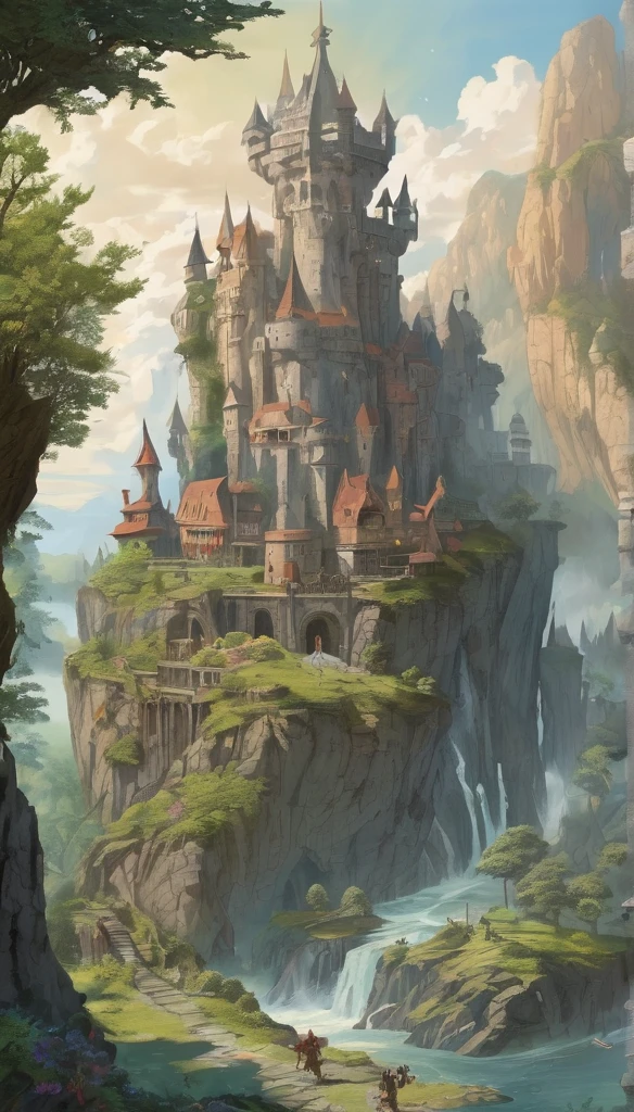 

A medieval human kingdom, with stone castles, farm fields and bustling cities; a kingdom with an elven forest, with luminescent trees, crystal clear rivers and ancient temples; a kingdom with volcanic mountains, dragon nests and treasures guarded by winged creatures; a kingdom with an enchanted forest, with giant mushrooms, talking flowers and fairies dancing in circles; a kingdom with underground mountains, incandescent forges and cities built inside caves;
a mysterious island, with dense fog, ancient ruins and obscure creatures, with a portal to another world, a prison for ancient monsters or a lost treasure.