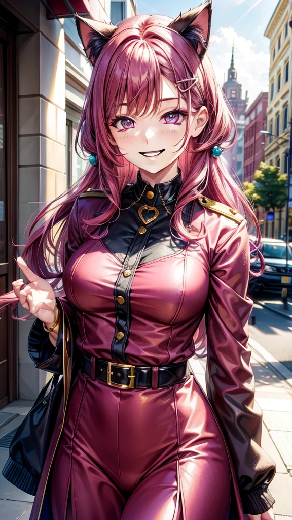 Highest quality, masterpiece, Upper Body, woman, Windblown blonde, Shining Eyes, Steampunk Style, Light clothing, Pink clothes, Pink Hair