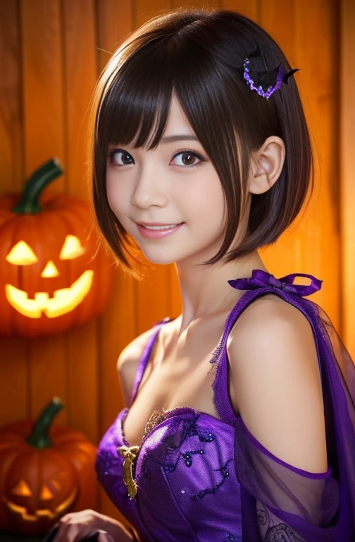 (1girl,extremely cute girl,beautiful girl,ultra detailed face,detailed dropped eyes,charming smile,short hair,japanese young girl,halloween costume:1.75),Orgasm face,sexual climax:2.0),monster costume,pumpkin,jack-o'-lantern,best quality,4k,8k,highres,masterpiece,ultra-detailed,realistic,photorealistic,photo-realistic,vivid colors,studio lighting