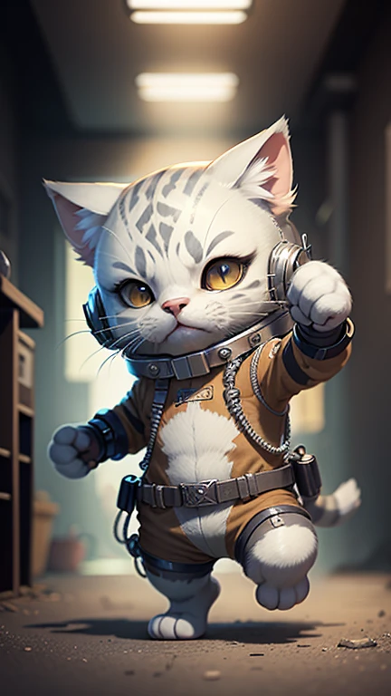 Fucking, Cartoon silver tabby cat, Against the backdrop of the Matrix, Escape and be free, Wearing a spacesuit, Ultra-realistic