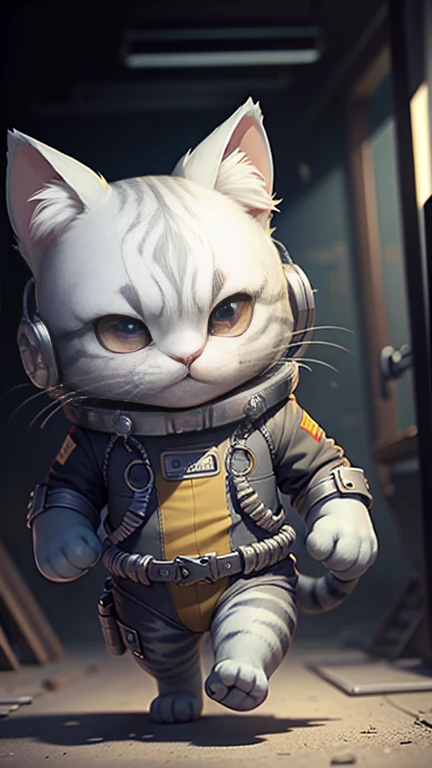 Fucking, Cartoon silver tabby cat, Against the backdrop of the Matrix, Escape and be free, Wearing a spacesuit, Ultra-realistic