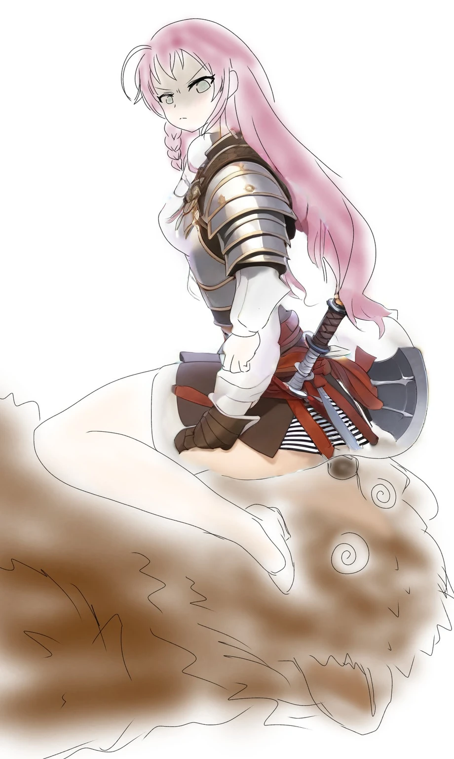 Woman warrior,armor,sword,Brave,skirt,Striped pants