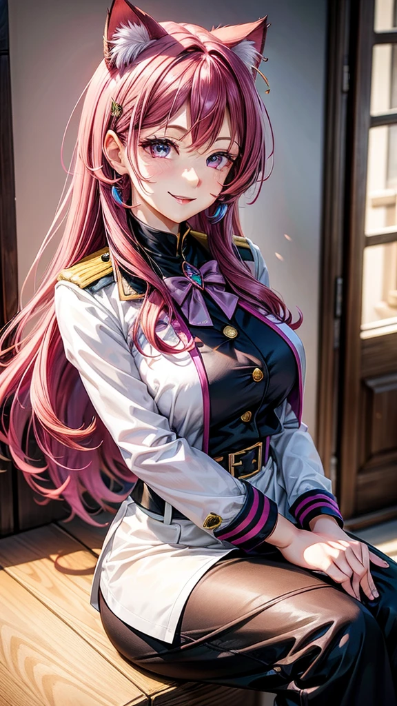 Relena Peacecraft, masterpiece, highest quality, Detailed face, Fine grain, highlight, big_chest, Are standing, Relena military uniform, good, ((Sweat,, Biting a condom, Hold a condom, Hold a condom, 使用後はコンドームをchest部と脚部のストラップに掛ける))((Sweating,, Biting a condom, Hold a condom, Hold a condom after use, 使用後にchestに垂れ下がるコンドーム))、No condoms needed！、Sex is life.！、I like raw sex！