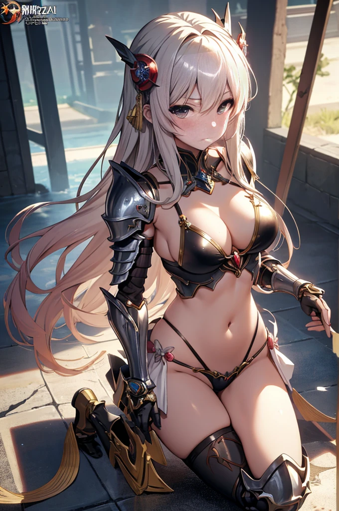 8k,Masterpiece,(bikini),Anime-style image of a woman wearing separate armor,bikiniアーマー, Otherworld fantasy game characters,((seiza:1.3)),Sexy anime characters,Slender figure,Cleavage, Knight Girl,Artgerm: Very detailed fan art, Detailed digital anime art, Anime Goddess, Anime illustration, Girl in Armor,Beautiful expression right down to your fingertips,