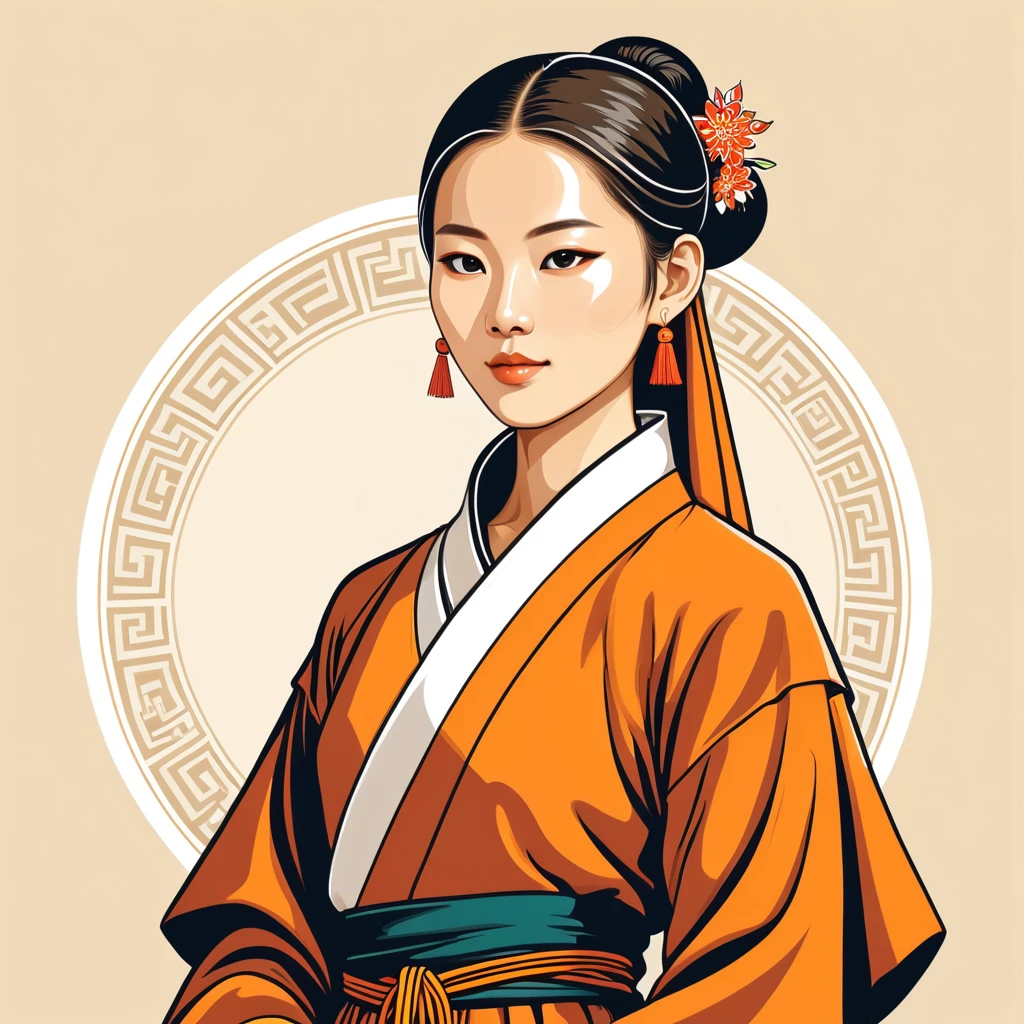 female monk in taiwan folk outfit ,vector graphics, strong contours, logo design