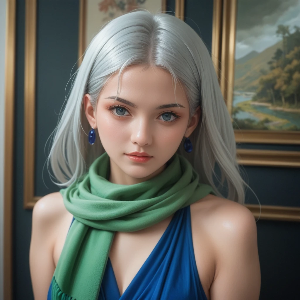 a woman in a blue dress with a long green scarf, beautiful character painting, a beautiful fantasy empress, by Yang J, style of artgerm, artgerm and ruan jia, extremely detailed artgerm, trending artgerm, artgerm. anime illustration, ruan jia and artgerm, inspired by Pu Hua, artgerm detailed
