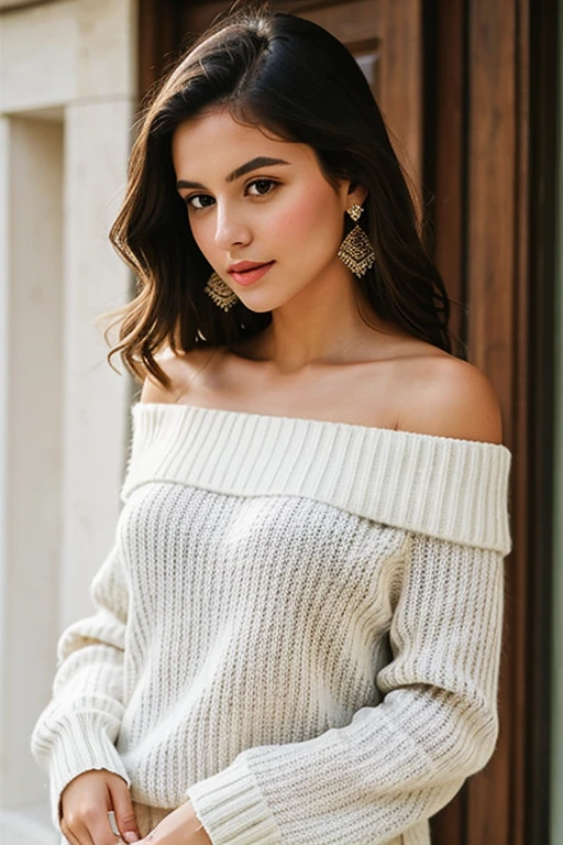 ((best quality)), ((masterpiece)), (detailed), 1girl, off-shoulder sweater,