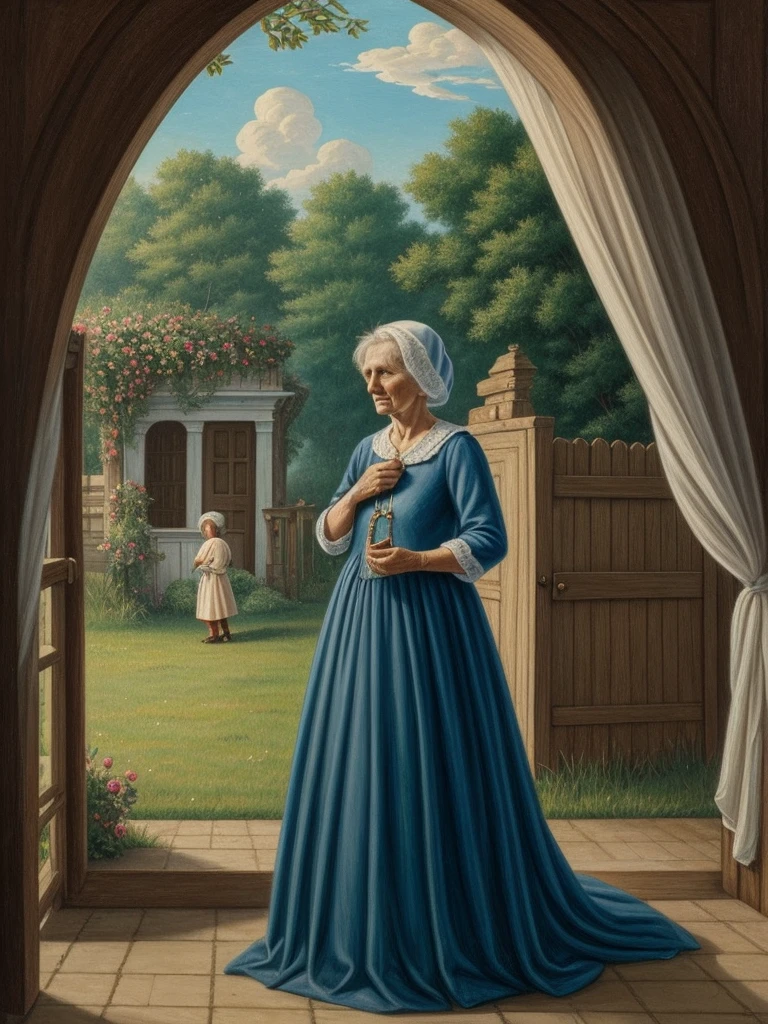 illustration for the fairy tale about the blind grandmother,which is at the fair

