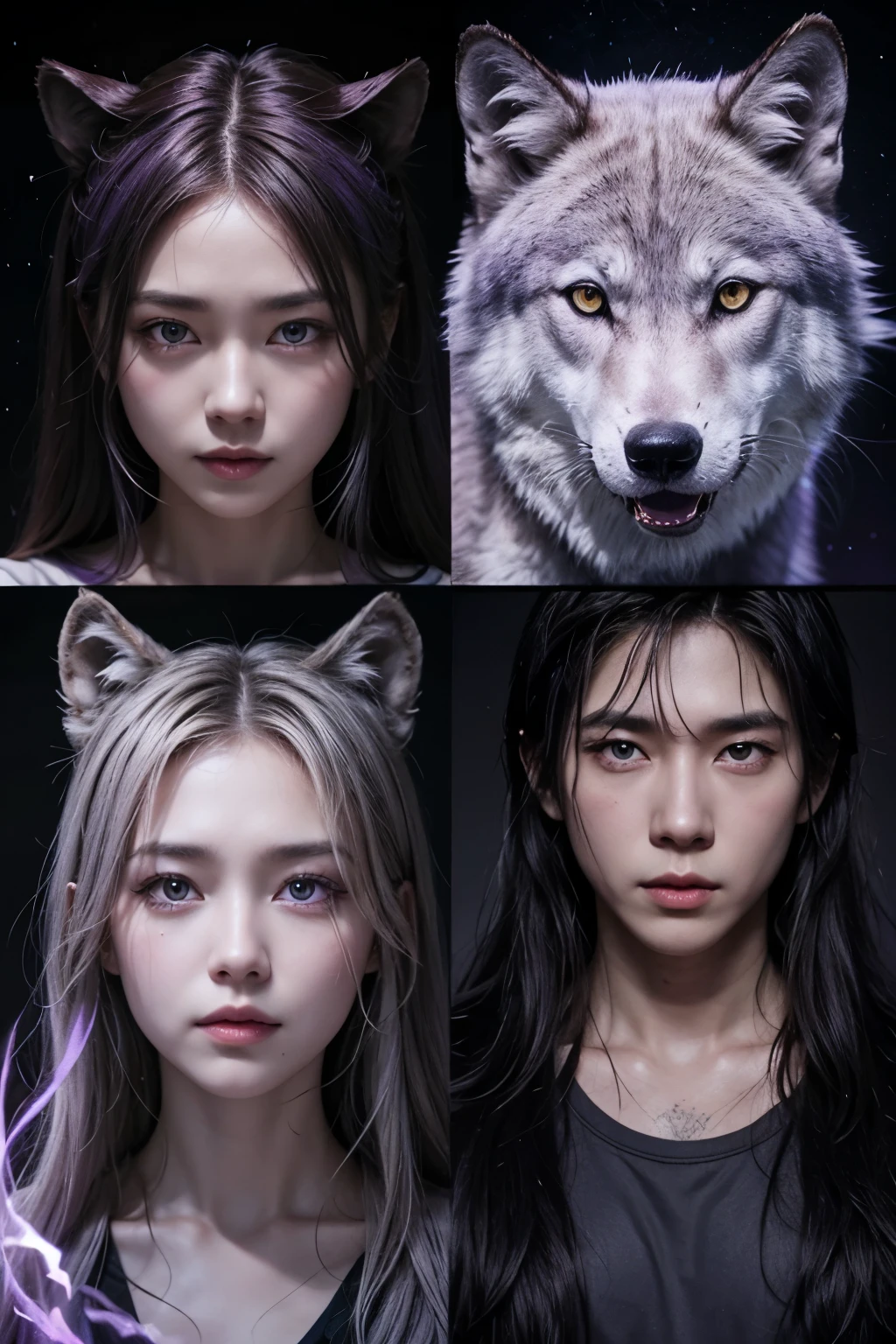 Purple Moon、Purple Flame、White and grey wolf