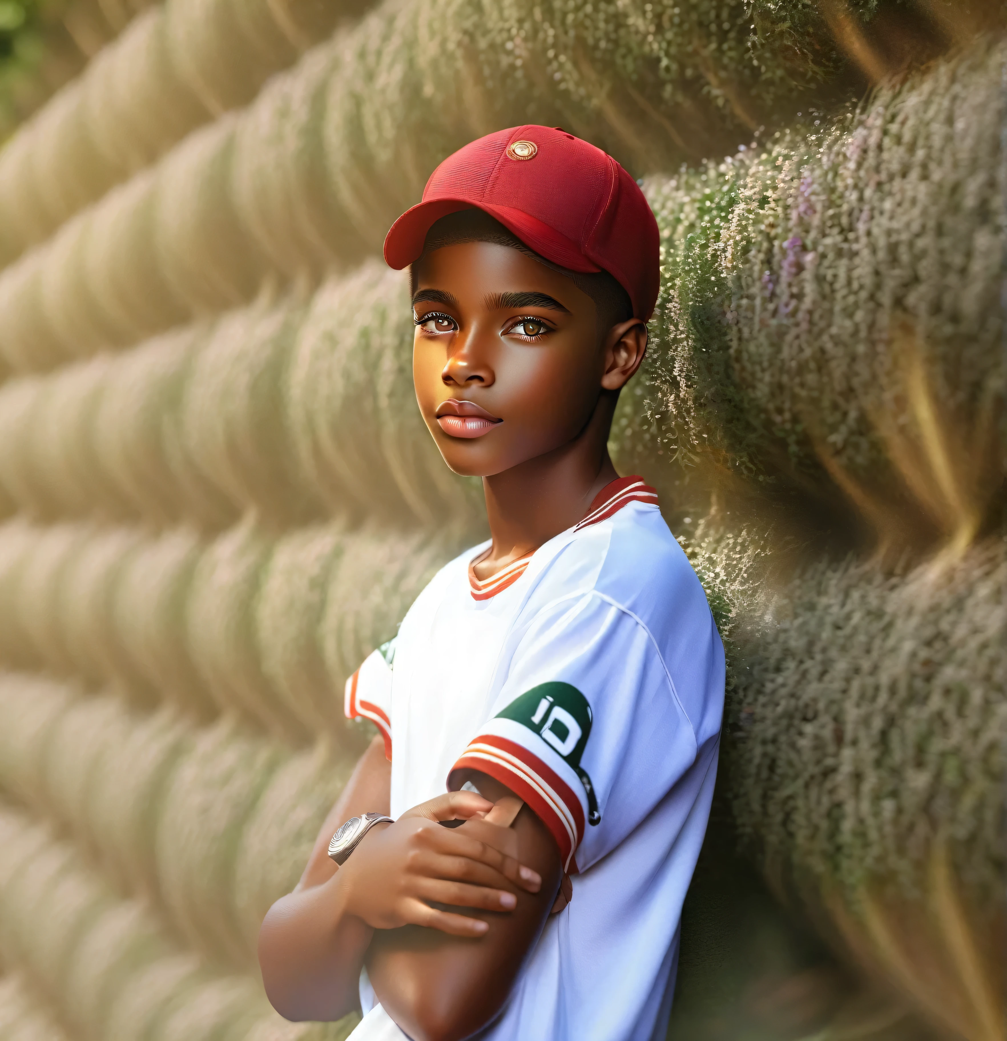 a handsome boy, 1boy, detailed eyes, detailed lips, angelic expression, serene, graceful pose, garden, lush foliage, flowering plants, sunlight filtering through leaves, warm color tones, soft bokeh, (best quality,4k,8k,highres,masterpiece:1.2),ultra-detailed,(realistic,photorealistic,photo-realistic:1.37),digital art, concept art