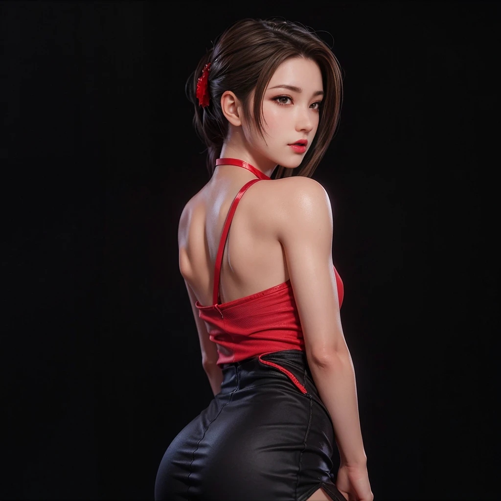 Mai Shiranui, (best quality,ultra-detailed),(Realistic:1.37), beautiful and detailed face, Ultra-realistic texture, delicate face, athletic body, vivid colors. high definition, 8K, wearing red lipstick, rosy cheek.