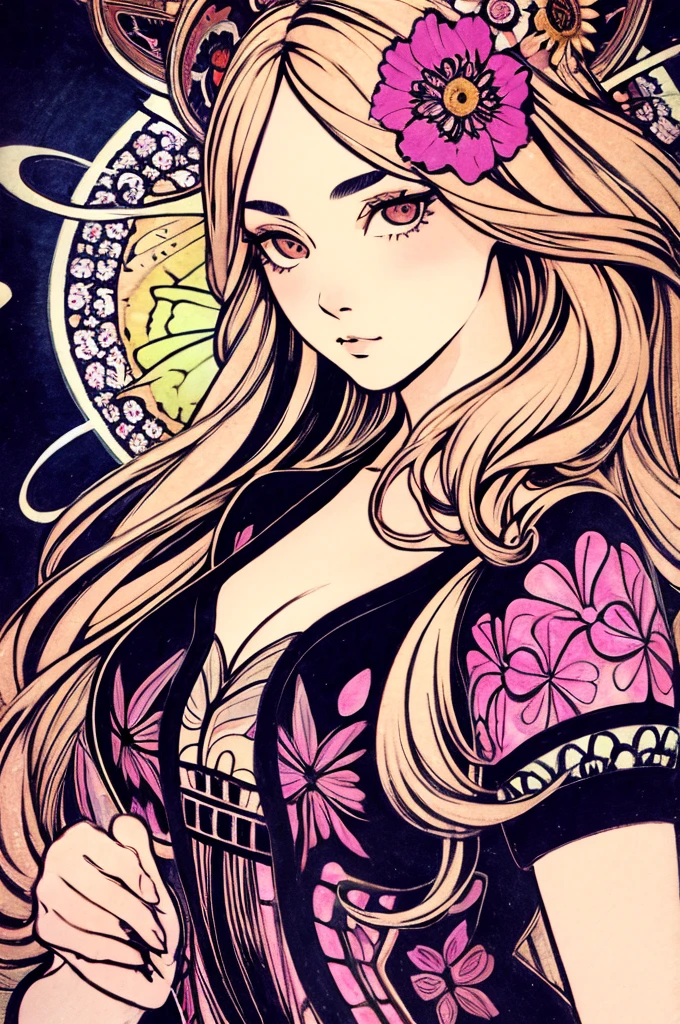 (Art Nouveau:1.25), Maximalism art style,Neon Theme,Suprematism,beautiful detailed flower, beautiful detailed eye,Super detailed,flower,超high quality,,eye,flower and hair is same color,Beautiful colors,face,her hair is becoming flower, flower,hair,flower,butterfly,,1 girl cute,,Attention to detail, high quality,Backlight,hair and clothes is flower,Upper Body ,high quality,hair with body ,Web Dress, Upper Body, flower leg, flower hands,body with flower,    flower with clothes , dress with flower, , Particles of light,Black background,  Hair with flower,Small breasts with flower,floating hair with flower,floating1girl,Small breasts,  marbling with hair and clothes, View your viewers,original,Put your arms down, Paper cutting, Black background, High resolution, hair with  flower,hair with flower ,hair,  wavy hair ,Diffuse lighting, Abstract,胴体のあるbutterfly,   Big Top Sleeves, floating,student, [[hair over one eye]],dark,character, 