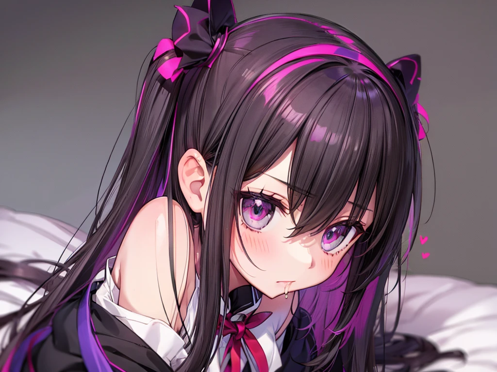 1 girl, black twin tail, pink frill shirt, black ribbon, jirai kei, her eyes were blinded black mouth mask:1.5,

break, fellatio:1.6, pov, upper body,
background(love hotel bed room),
hyper detail, 8k cg wallpaper,