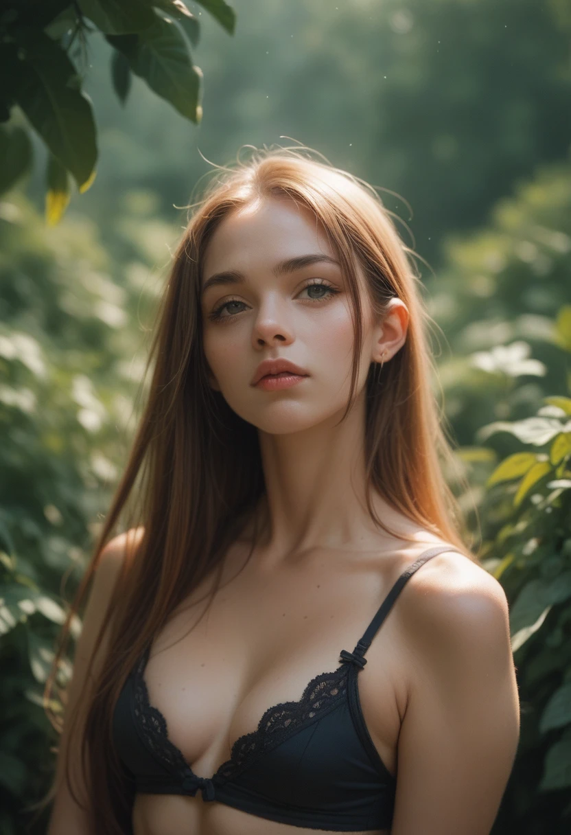 ((Best quality)), ((masterpiece)), (detailed), perfect face, 18 year old woman, pretty, high, Elongated face, skin, pores, resolution 8k, Ultra-realistic, extremely perfect photo, (nude: 1.3), (Without clothing:1.3), thin woman, (straight hair:1.2), dark milky hair, processed image, better quality, Better lighting, (((Full body shot))), (slender body: 1.33), (Detailed Man:1.1), 