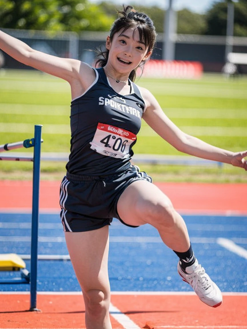 Generate an image of the armpits of a high school girl on the track and field team.