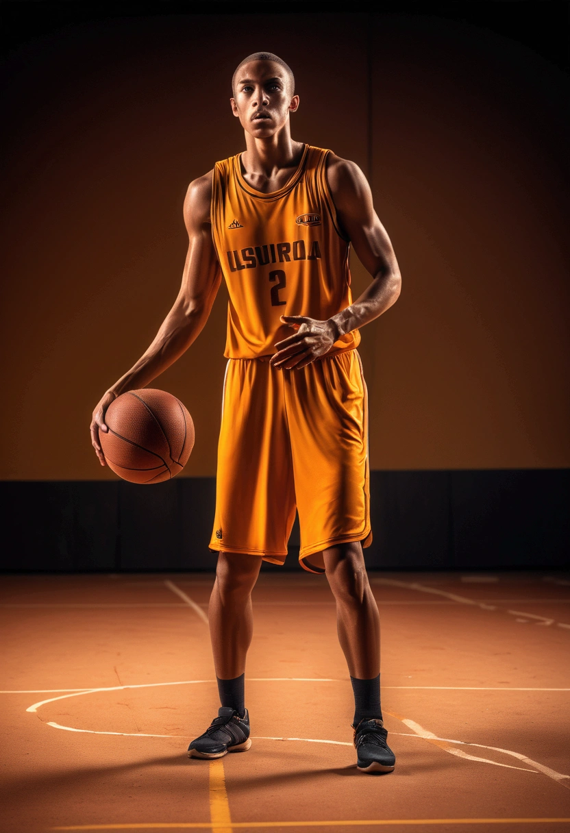 (Sports Photography), captures athlete focused expressions and sweat during dribble training. Warm colors create a warm atmosphere, full body, award-winning, cinematic still, emotional, vignette, dynamic, vivid, (masterpiece, best quality, photorealistic, Professional, perfect composition, very aesthetic, absurdres, ultra-detailed, intricate details:1.3)
