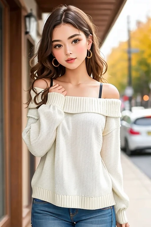 ((best quality)), ((masterpiece)), (detailed), 1girl, off-shoulder sweater, 