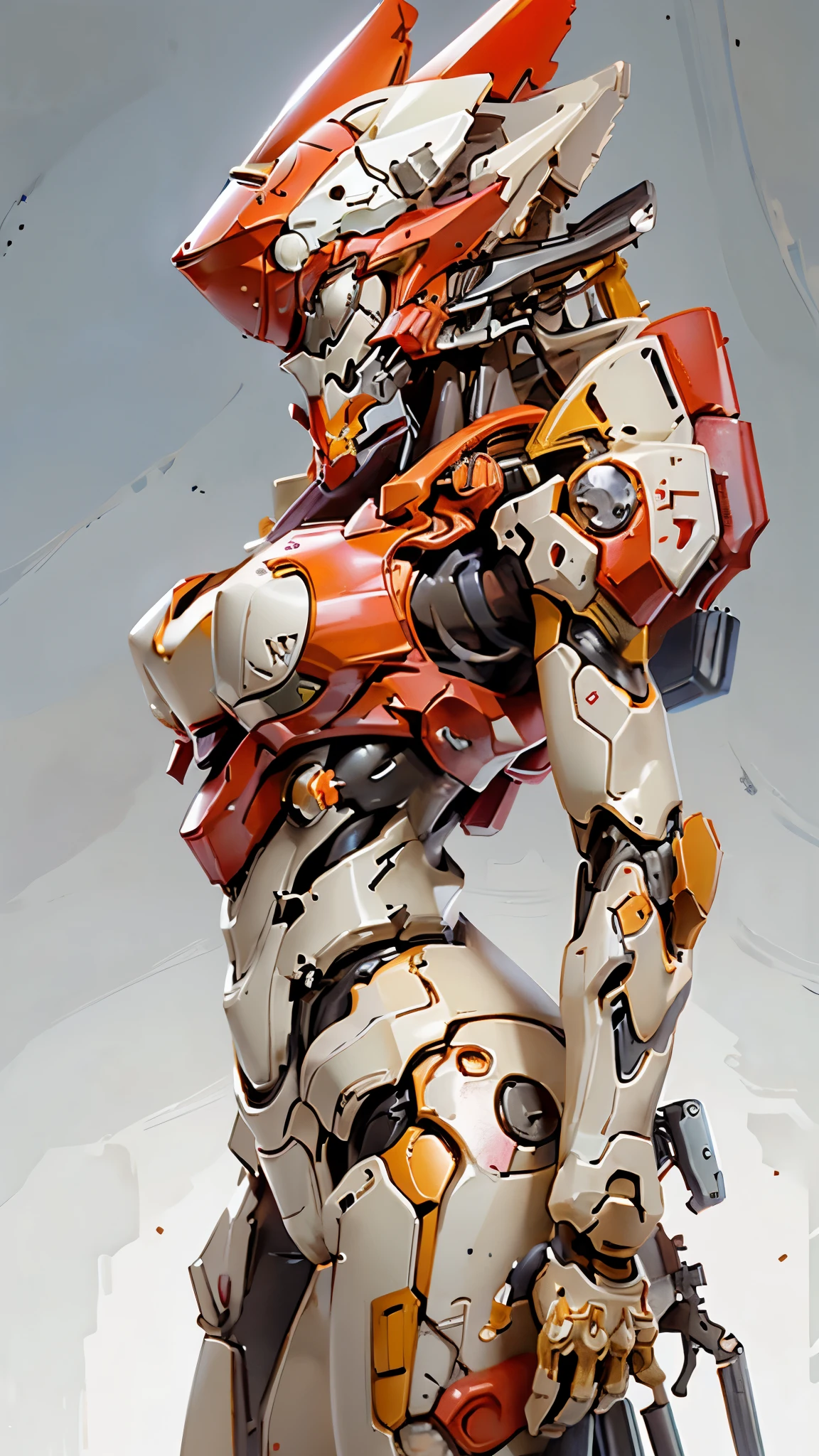 EVA02、White solid color background、looking at the camera、masterpiece、Highest quality、Shiny body、Upper Body、Large Breasts、Big Ass、Android、Body line emphasis、Stand facing forward
