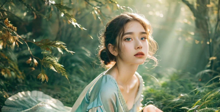 ( masterpiece, top quality, best quality,8k,17 years old girl,ultra detailed,raw photo:1.5),(photorealistic:1.4), (cinematic lighting), PerfectNwsjMajic, , Surrealism, UHD, ccurate, Super detail, textured skin, High detail, Best quality, dynamic angle, White skin,[Beautiful blue eyes], high nose,[flat chest:large breasts:0.5],(1girl),((good anatomy:0.5)), Dreamy atmosphere,expressive brush strokes, mystical ambiance, Artistic interpretation, Stunning Studio Ghibli style costumes, a whimsical illustration, Subtle colors and tones, mystical aura,
