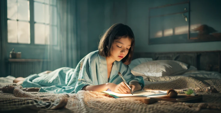 ( masterpiece, top quality, best quality,8k, girl,ultra detailed,raw photo:1.5),(photorealistic:1.4), (cinematic lighting), PerfectNwsjMajic, , Surrealism, UHD, ccurate, Super detail, textured skin, High detail, Best quality, dynamic angle, White skin,[Beautiful blue eyes], high nose,[flat chest:large breasts:0.5],(1girl),((good anatomy:0.5)), Dreamy atmosphere,expressive brush strokes, mystical ambiance, Artistic interpretation, Stunning Studio Ghibli style costumes, a whimsical illustration, Subtle colors and tones, mystical aura,