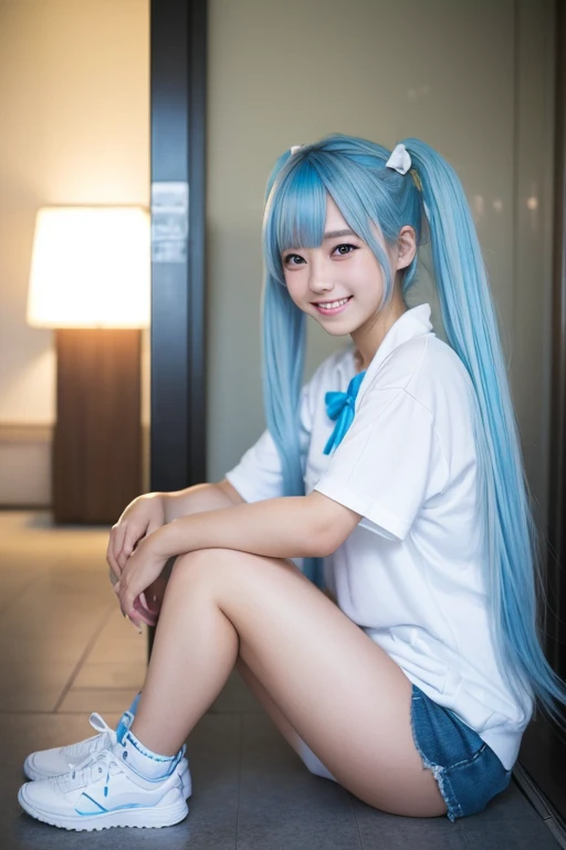 White ultra-high-leg retard　is　POV おisの主観　Light blue hair　大きいis　beautiful girl　Twin tails　Reward　smile