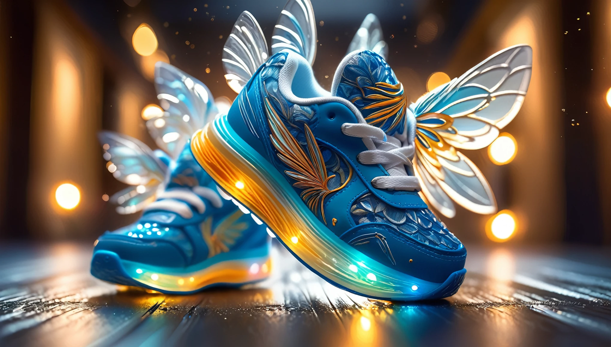 Macro photography of a toddler in mid-stride, Miki Asai-inspired close-up capturing intricate details of tiny shoes and fabric textures, highly detailed, sharp focus, trending on ArtStation, studio lighting setup illuminates the scene with a soft yet vivid glow, by Greg Rutkowski, hyper-detailed, intricate details, digital painting