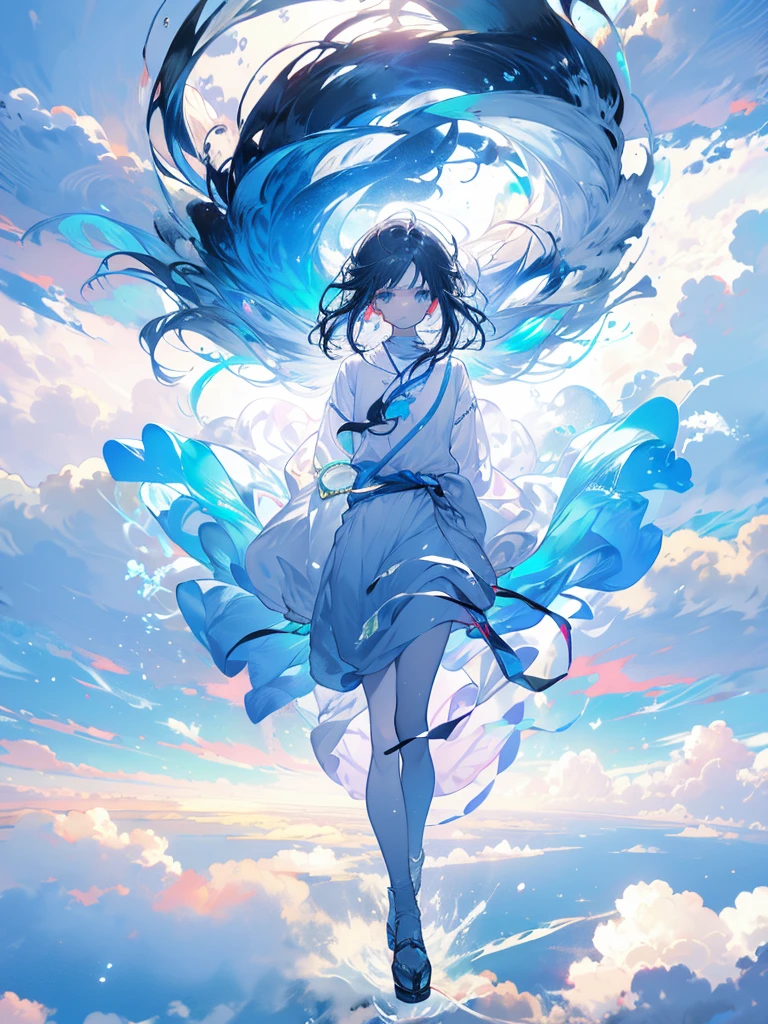God, in long white clothes, unable to see your feet, in a world above the clouds