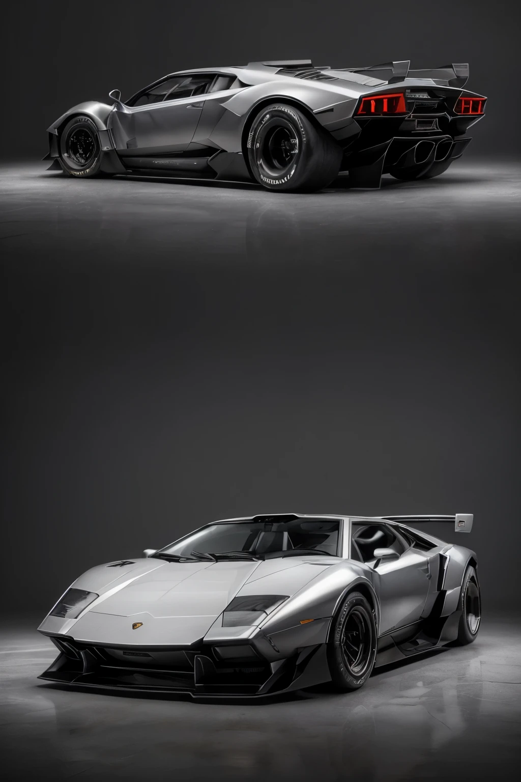((Perfected fusion between the Lamborghini Countach and the K.I.t.t de KnIght RIder)), ((retro-futuristic style)), ((long and muscular body)), ((convertible like very clear natural light)), ((rounded tonsures, Lamborghini features)), ((thin, aerodynamic wings, similar to K.I.T.T)), ((precise metal ducts, in silver and black tones, imitating K.I.T.T)), ((details painted with exuberant color,