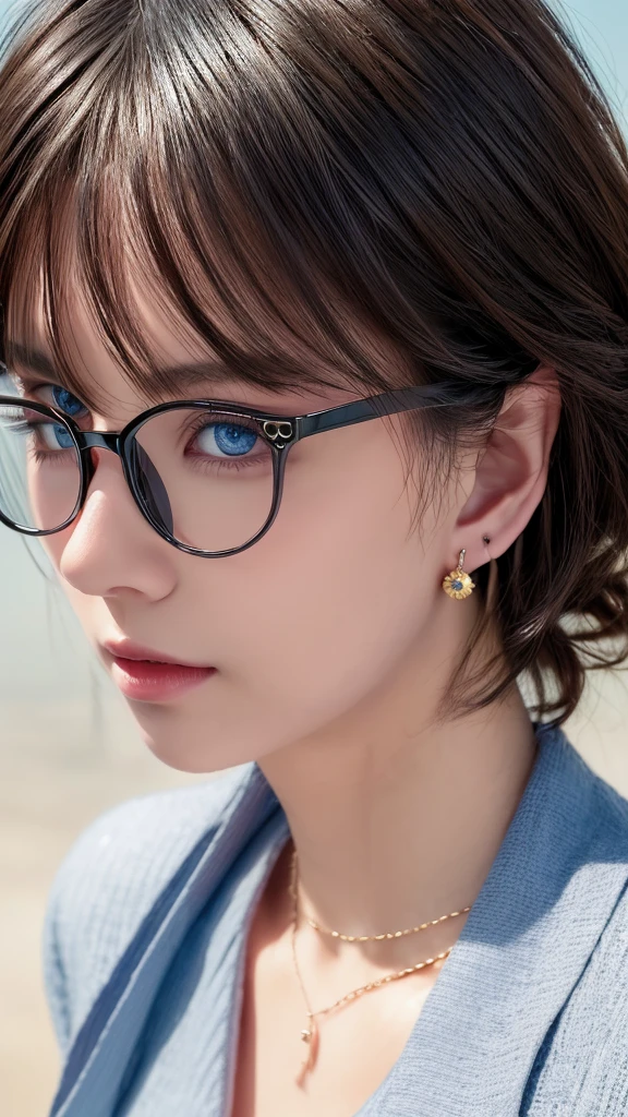 (masterpiece:1.3), (8k, photorealistic, RAW photo, best quality: 1.4), (1girl), beautiful face, (realistic face), (black hair, short hair:1.3), beautiful hairstyle, realistic eyes, beautiful detailed eyes, (realistic skin), beautiful skin, masterpiece, detailed face, detailed eyes, beautiful, highest quality, (((ルーシー・ピンダーに似たソロmature woman))), (sky blue eyes), (((wearing delicate big hoop round earring))), (wearing Collar pet necklace), eyelash, ( wearing a thin glasses), lip whole, blushing lewd face, [Janet], [Alice], "Beautiful adult face" , 30 years old , mature woman , adult,(office suit), absurdres, attractive, ultra high res, ultra realistic, highly detailed, golden ratio