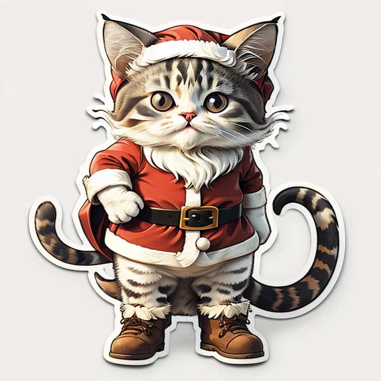 Cute cartoon sticker of a cat dressed as Santa Claus costume, cute, kawaii, white background