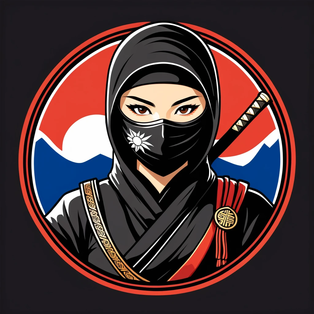 female ninja in taiwan folk outfit ,vector graphics, strong contours, logo design