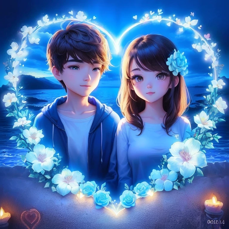 a couple of young people standing next to each other in front of a heart shaped frame, profile pic, lovely couple, cute digital art, profile picture 1024px, traditional art, true love, romantic couple, in love, digital art picture, fanart, cartoon art, ❤🔥🍄🌪, cute detailed digital art, cute cartoon, cute artwork