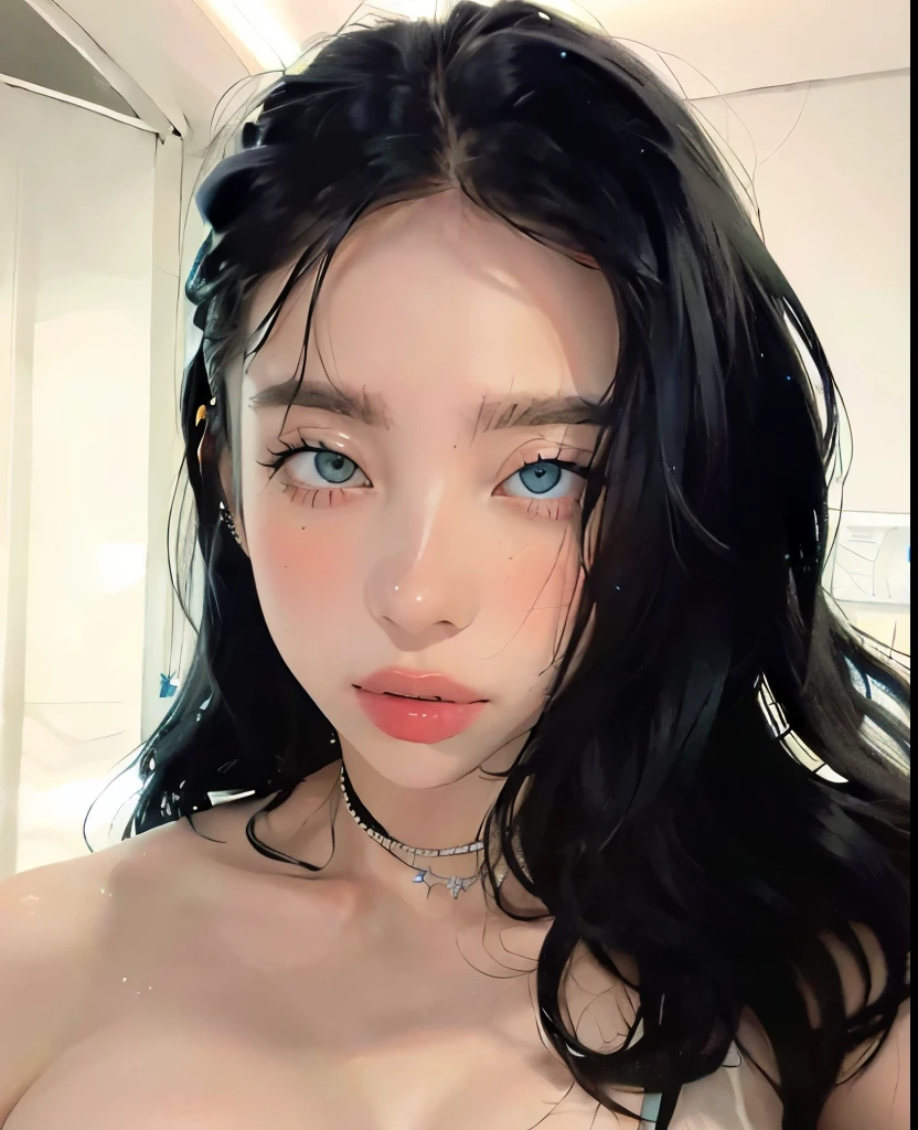 araffed woman with a white headband and a white sweater, black hair and large eyes, whitebangsblackhair, pale goth beauty, sexy face with full makeup, ava max, with black pigtails, pale-skinned persian girl, angelawhite, 18 years old, pale porcelain white skin, with pale skin, sexy look at the camera , blackpink jennie , blackpink Lisa , asian famale face , cute girl , Korean famale
