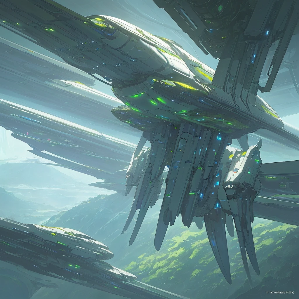 spaceship flying over the jungle and forests of another planet , with a beautiful sky in the background , Futuristic spaceship, Futuristic spaceship, Concept art of a single sci-fi spaceship , , Detailed spaceship, science fiction space game art, science fiction spaceship, on another planet 