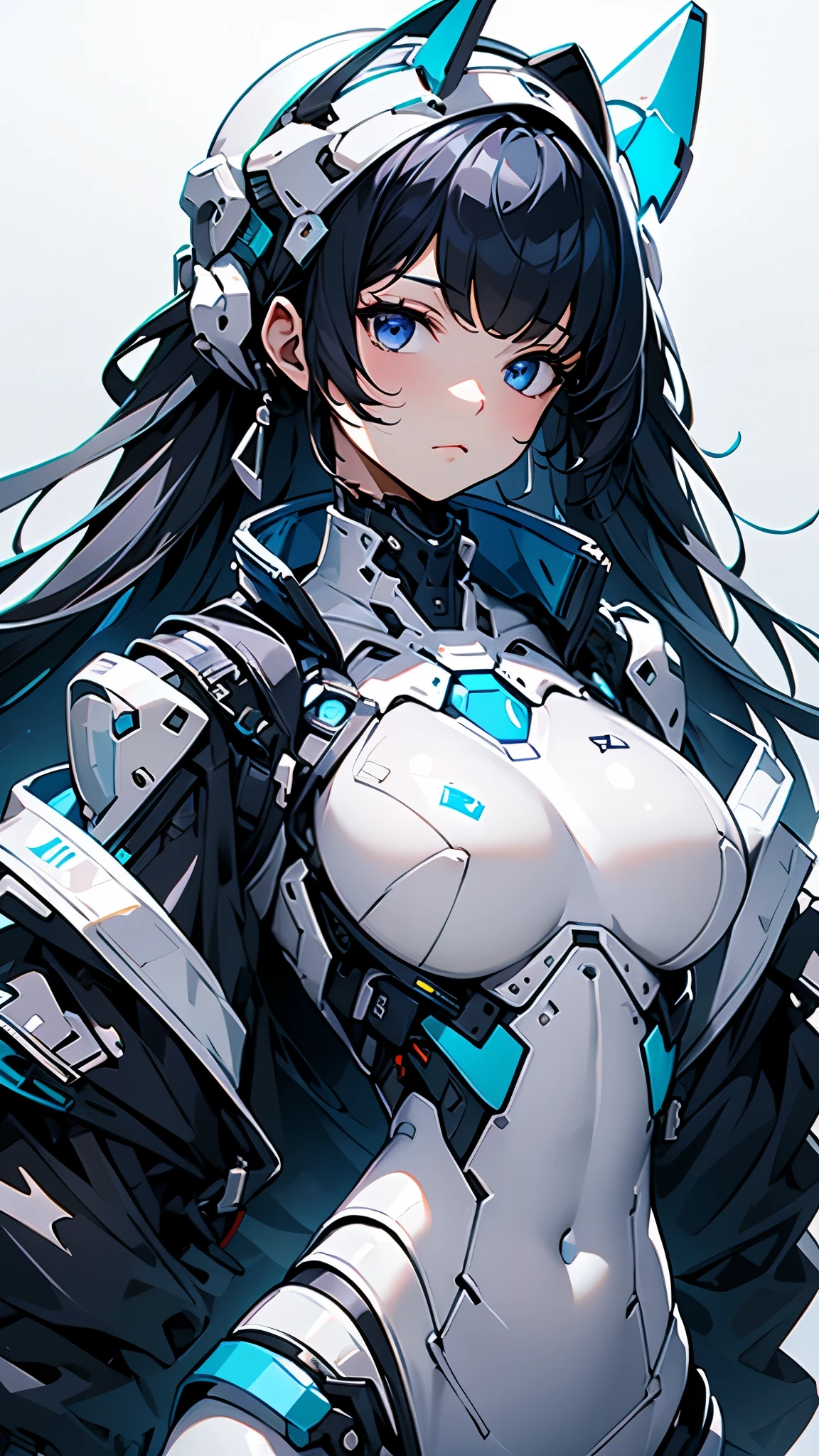 White solid color background、looking at the camera、masterpiece、Highest quality、Shiny body、Upper Body、Moderate bust、Big Ass、Android、Body line emphasis、Light blue suit、Black Hair、Shortcuts