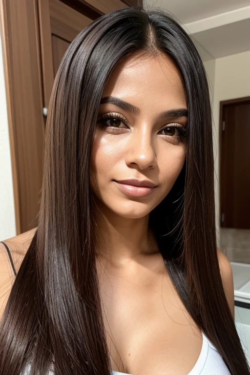 Brazilian woman, 30 years old, straight hair, frontal portrait