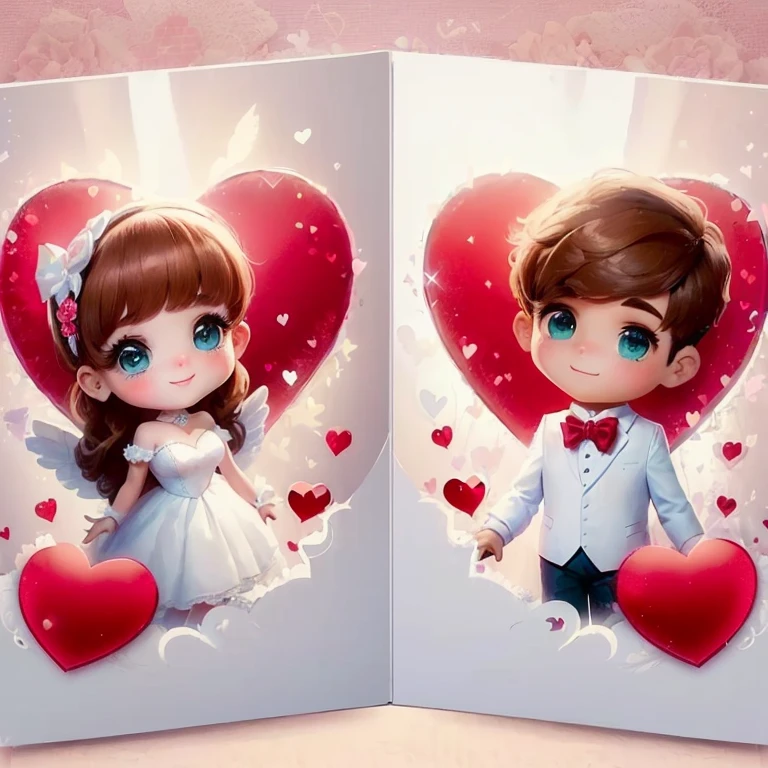 two cards with a cartoon couple holding hearts and a bow tie, lovely couple, romantic couple, concept art of love, man and woman in love, lovely and cute, couple, boy and girl, romantic painting, cute digital art, love is begin of all, love theme, cute and lovely, love story, mobile wallpaper, cute detailed artwork, in love