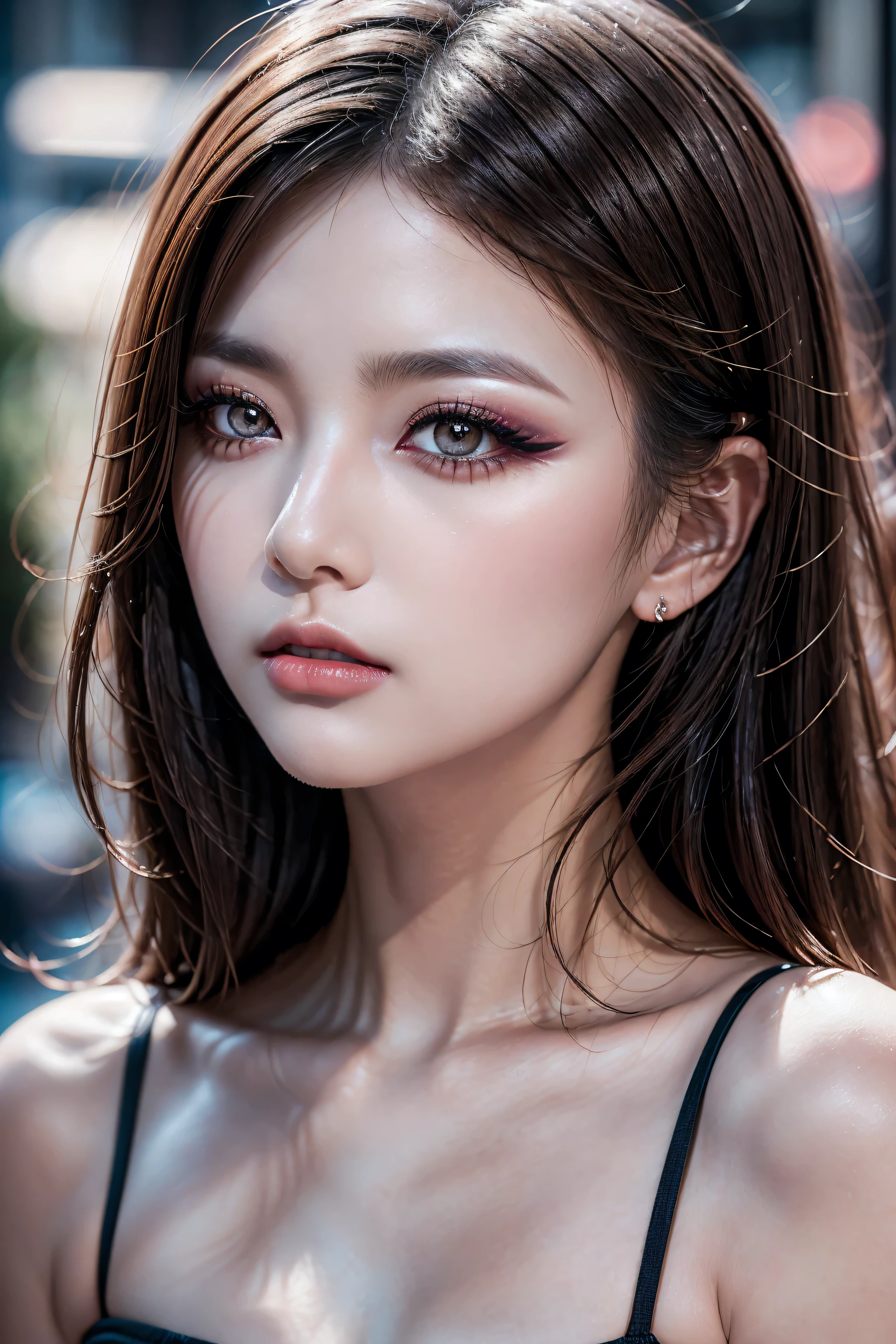 1 woman:1.4, 20-year-old, photorealistic Realism 8K Quality (Ultra high-resRealistic eyes clear sharp absurd quality not blurry\.) face:makeup[(eyes|brown:1.3), (lips|red:1.3):(shadows|dark:1.3)],\ Makeup:1.2,