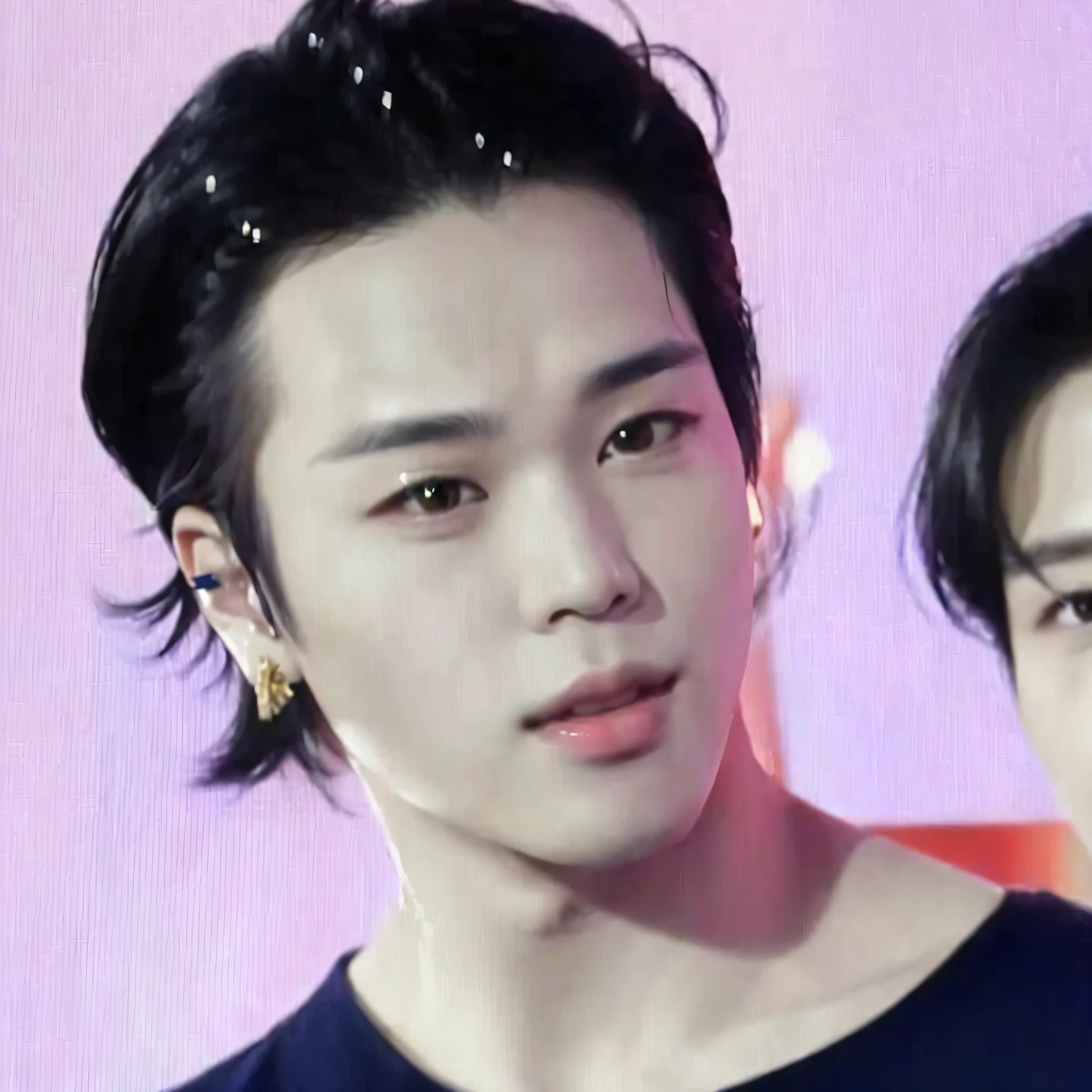 There are two Asian men standing next to each other, Jimin\the right eyelid is swollen, park Jimin, Jimin\the Greek nose, Jimin, accurate Jimin face, Jimin\fleshy lips, Tae June Kim, yanjun chengt, hyung tae, Yoongi with black hair, with same hairstyle, ironic smile, adorable and pale korean face, ten lee, JIMIN, PARK JIMIN, naughty man, MASCULINO naughty man