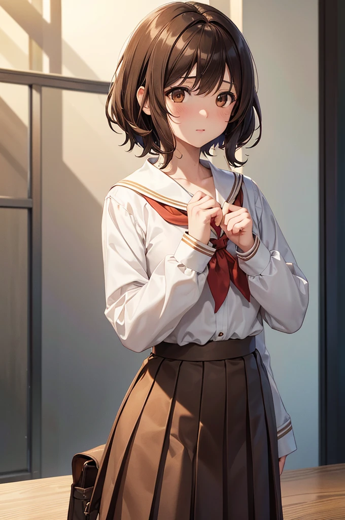 In the middle of nowhere, kumiko oumae, (Brown eyes:1.5), Brown Hair, short hair, Wavy Hair, (Flat Chest:1.2),
壊す brown shirt, brown skirt, kitauji high , Long sleeve, neckerchief, pleated skirt, red neckerchief, Sailor collar, , Seraphim, shirt, skirt, uniform, white Sailor collar,
Highest quality, High resolution, unity 8k wallpaper, (figure:0.8), (Beautiful attention to detail:1.6), Highly detailed face, Perfect lighting, Highly detailed CG, (Perfect hands, Perfect Anatomy),((nsfw))