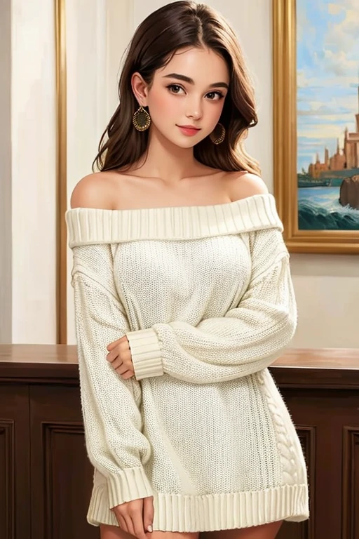 ((best quality)), ((masterpiece)), (detailed), 1girl, off-shoulder sweater,
