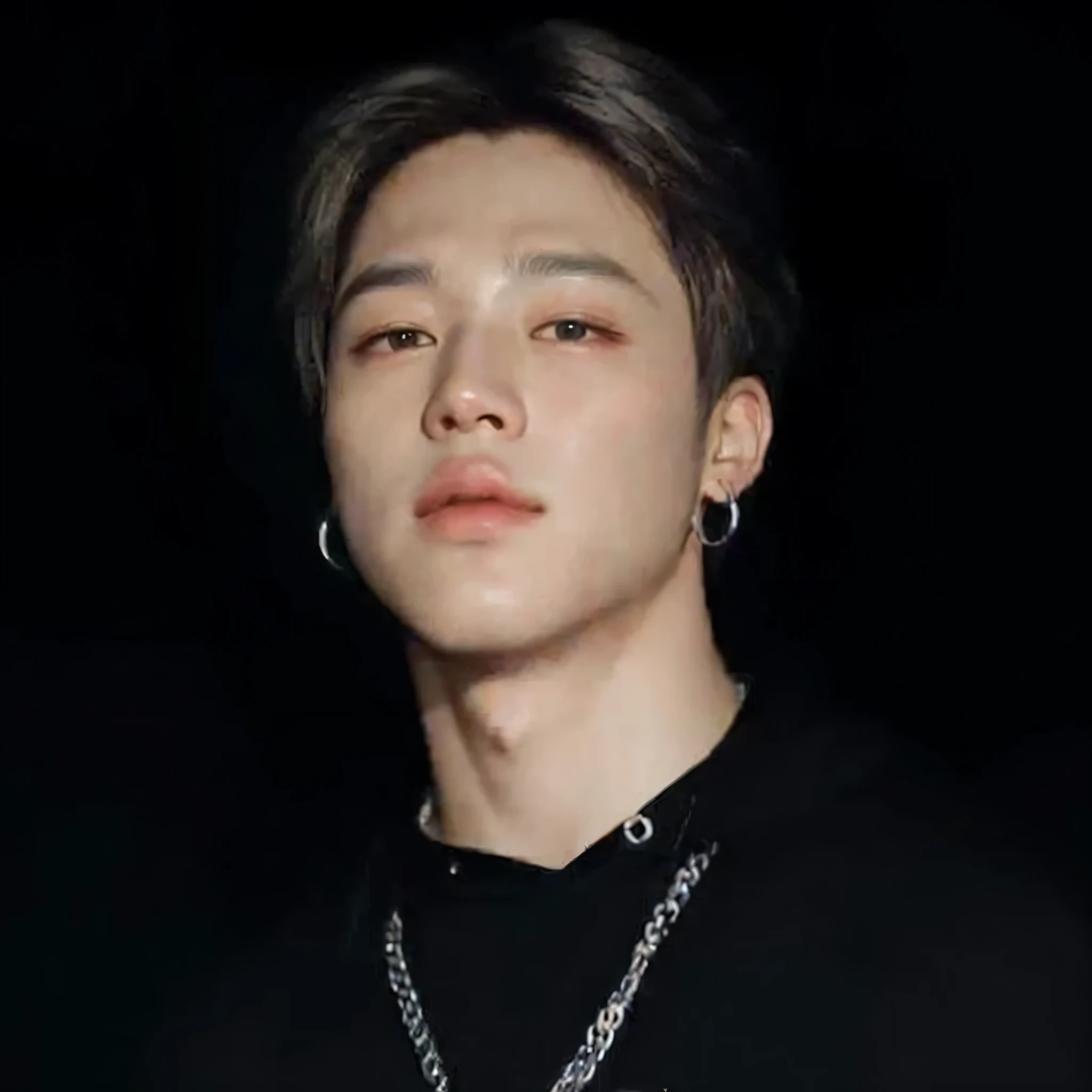 sharpened man in a black shirt and a chain around his neck, park Jimin, Jimin, Jimin\fleshy lips, accurate Jimin face, Jimin\the right eyelid is swollen, cai xukun, Jimin\the Greek nose, hyung tae, profile picture with headshot, drainage gang bladee, yanjun chengt, Tae June Kim