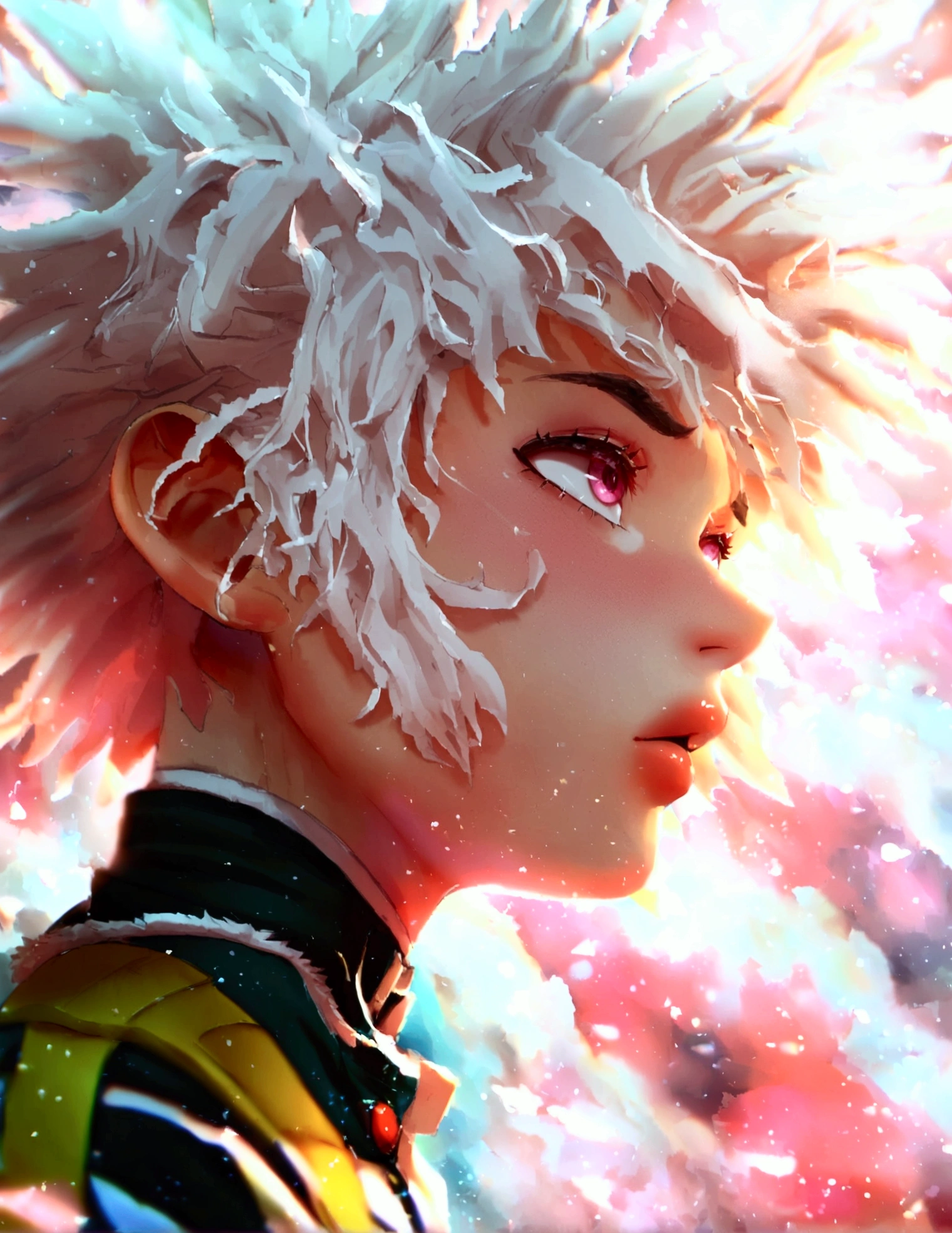 My Hero Academy, my hero academia, bnha/MHA man, pink eyes, white spiky hair.