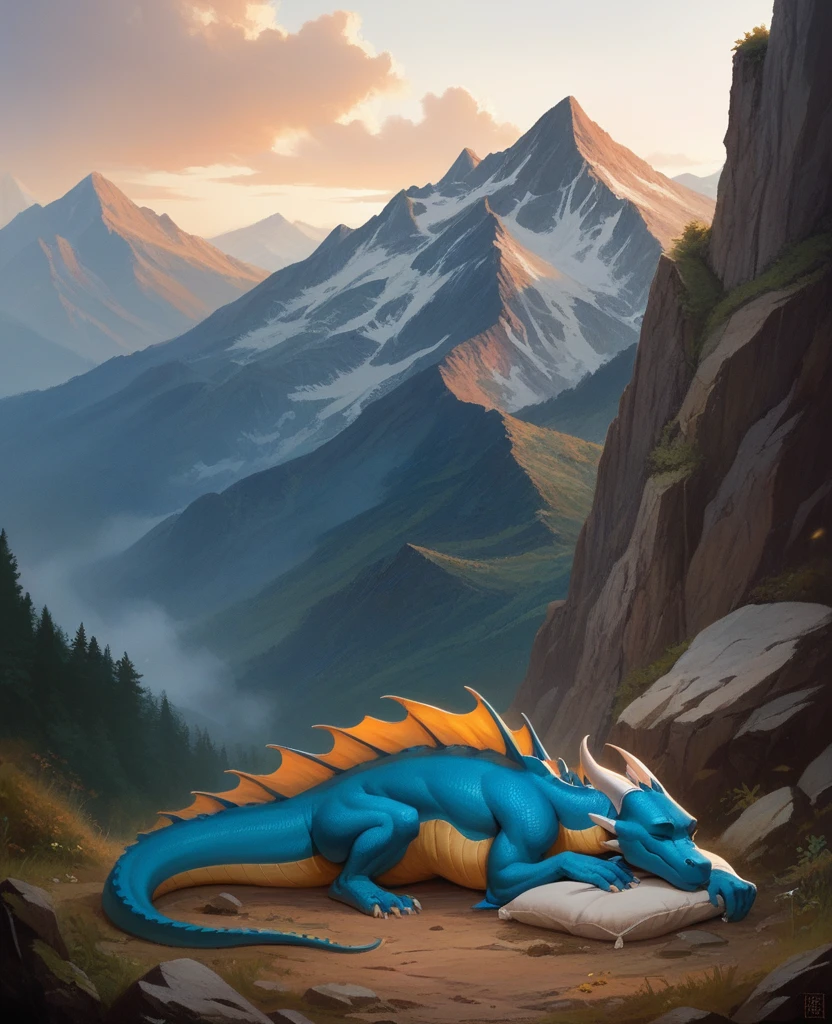 Dragon sleeping on a mountain