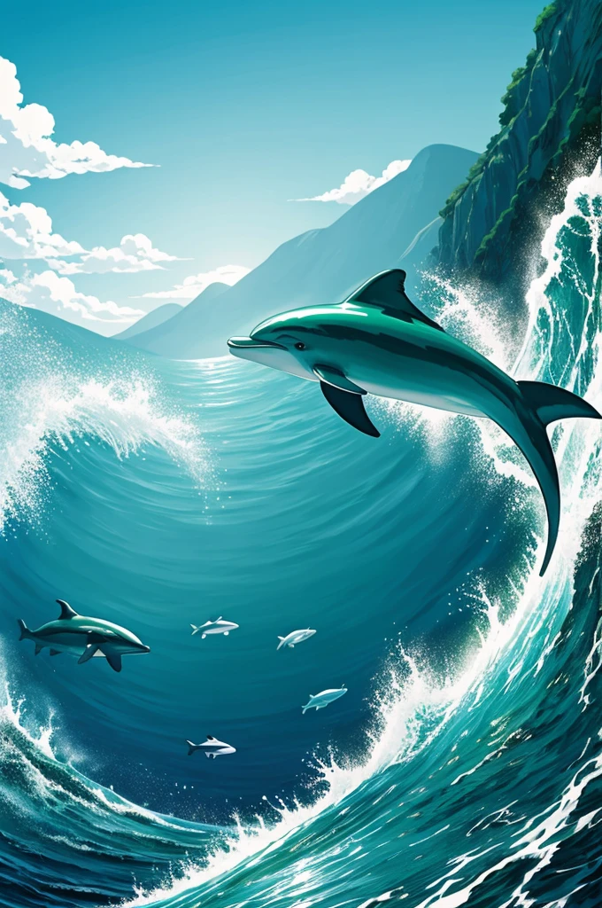 Green dolphin anime background