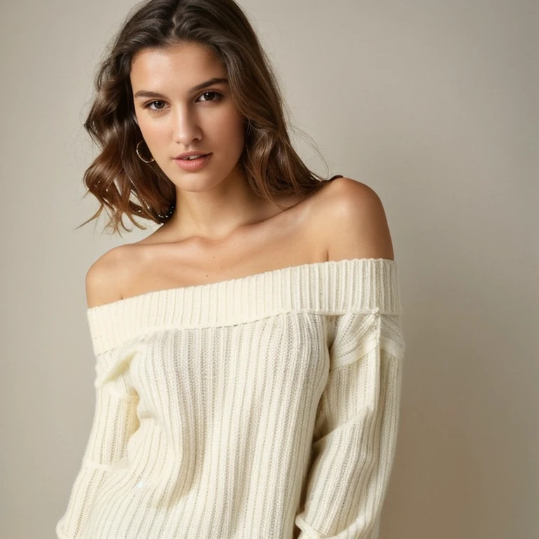 ((best quality)), ((masterpiece)), (detailed), 1girl, off-shoulder sweater,
