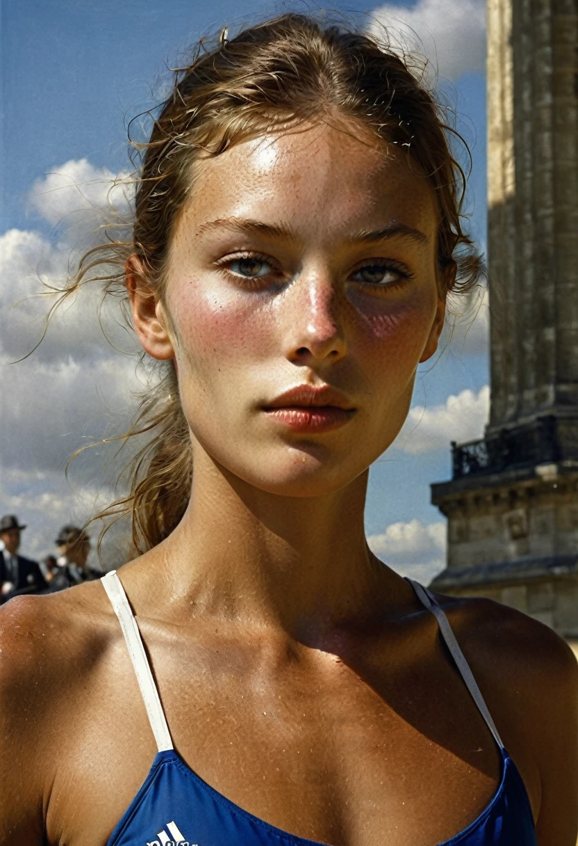 Olympic Games 2024 in Paris.  Ideal body anatomy. Beautiful face and look. Andrew Wyeth style

