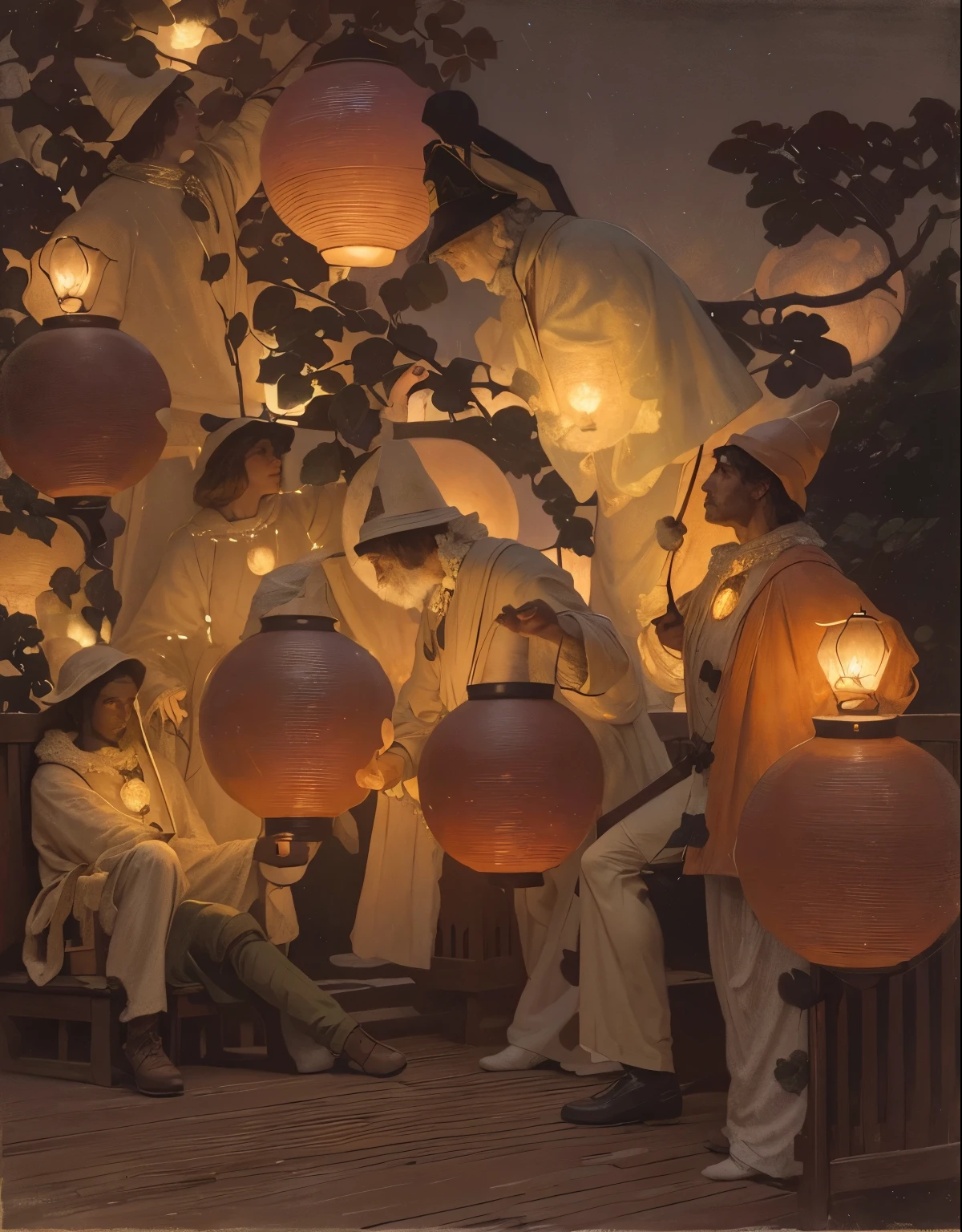 Hiper-realistic Photo of The Lantern Bearers (1908), created for Collier's magazine, shows Parrish's use of glazes and saturated color in an evocative night scene. Crystal Bridges Museum of American Art